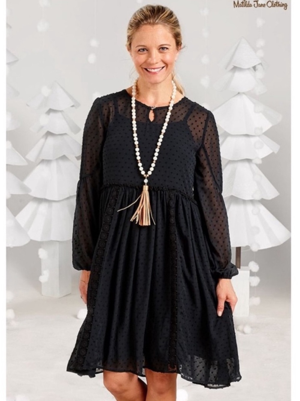 Matilda Jane Nostalgia Charlie Swiss Dot Black Overlay Sheer Dress Size M